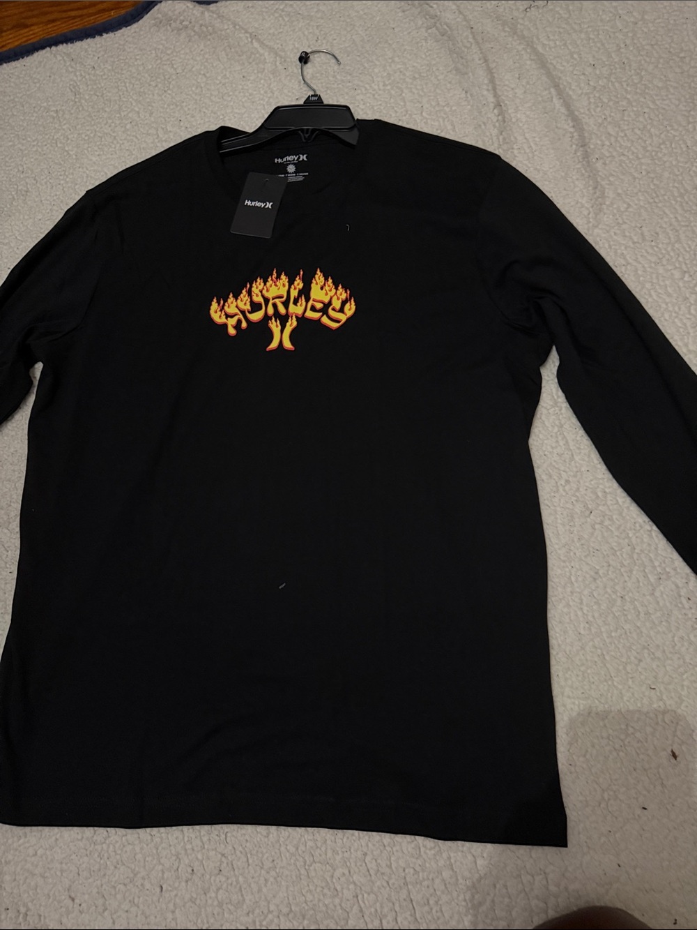 Hurley Black Long-Sleeve Tee with Flame Logo